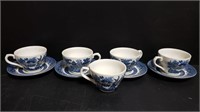Church Hill Blue Willow (5) Cups and (4) Saucers