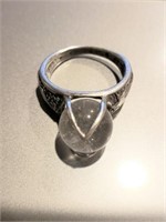 Sterling silver ring w/ clear round stone, size 7