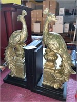 Peacock bookends on black base peacocks gold