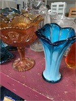 Carnival Glass and blue fluted Vase