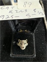 Leopard cat ring Marked 925 size 8 1/2