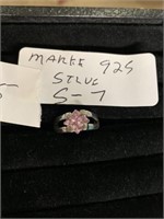 Ring with pink stones marked 925 size 7
