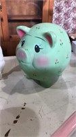 Enesco green piggy bank 9 inches tall x 10 x 7.5