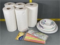 Disposable Plates, Bowls, Straws & Paper towel