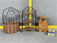 Wicker & Wire Shelf, Basket &  Toothpick dispenser