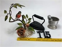 Aluminum shaving mug, Iron & Bird figure