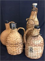 Vintage Wine Bottles with Woven Wicker