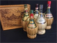 Vintage Wine Bottles with Woven Wicker