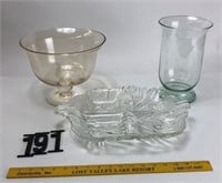 Divided serving tray & clear glass items