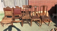 Lot of 5 wooden chairs.  Variety of conditions