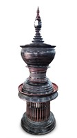Burmese Black Lacquer Hsun-Ok and Stand,