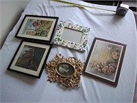 Picture and frame lot.  Gold color one is heavy