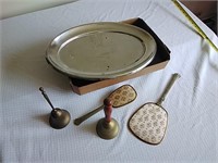 Hand mirror and brush, tray, 2 bells
