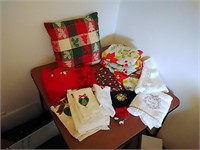 Lot of Christmas linen. Vinyl table covers,