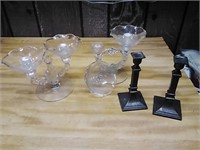 Bl of candle holders. 2 glass,1 metal