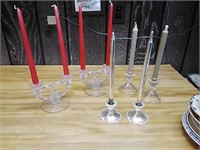 Candle holder lot. 2 glass sets and one metal set