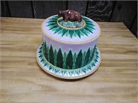 Vintage cake plate and cover. Steer on lid lost