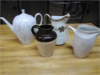 Teapot and 3 pitchers