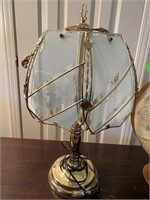 Vintage Brass & Glass Shade Touch Lamp
