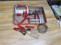Vintage red wood handle kitchen tool lot #2
