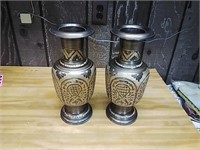 2 tall vases. Metal