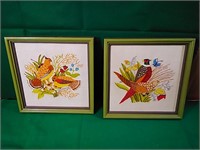 2 stitched pheasant/ quail pictures 14 x 14