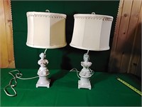 2 glass bedside lamps.