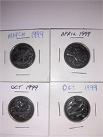 1999 Canada Quarter 25 Cents Lot of 4