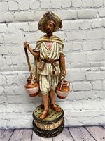 Ceramic Man Carrying Water Jugs Figurine 17"
