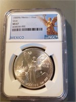 1985 Mexico Onza Silver NGC MS67