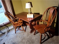 kitchen table and 2 windsor back chairs