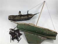 2 Vintage Wooden Model Boats