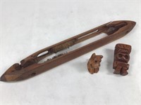 Vintage Loom Shuttle & 2 Mini Wooden Figurines