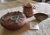 Mexican Pottery & Covered Basket