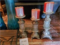 3 Vintage Candle Stands & Vases