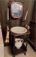 Wooden Wash Stand with Pitcher & Basin