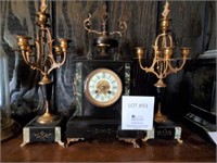 Antique Mantel Clock with Matching Candelabras