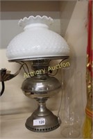 OIL LAMP WITH MILK GLASS HOBNAIL SHADE - CHIMNEY