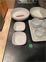 White glass serving bowls