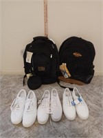 backpacks with tags and shoes with tags