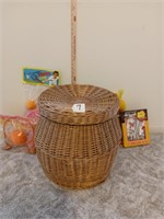 wicker basket with lid, toys