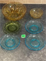 Colored glass plates and bowls