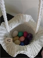 glass eggs, 3 piece basket set, large white basket