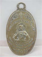 Vtg Brass Religious Medallion - 2.25" x 4" Overall