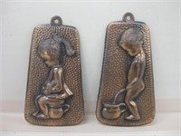 Vintage Bronze Boy & Girl Figural Reliefs