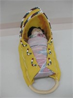 Native Style Doll In Beaded Papoose - 6" Long