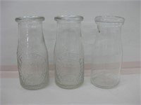 3 Vtg Half Pint Glass Milk Bottles - 5.5" Tall