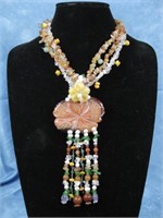 Vintage Carved & Beaded Multi Stone Necklace