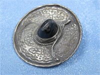 Vintage Sterling Silver & Stone Sombrero Pin