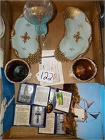 blue and gold glassware, catholic items